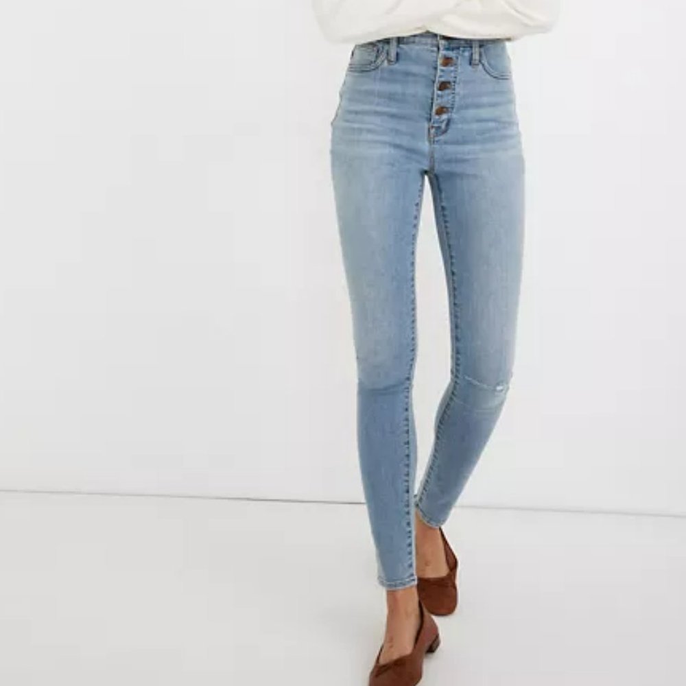 Madewell Roadtripper 11" skinny jean knee distressed denim button fly new 27
